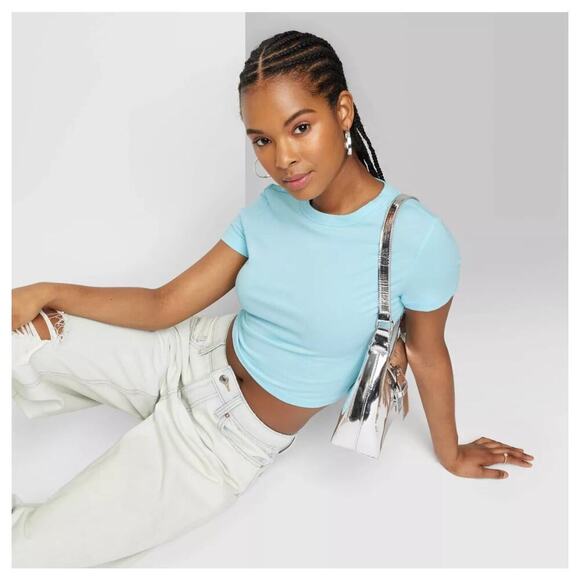 wild fable Tops - Wild Fable Women's Blue Crew Neck Short Sleeve T-Shirt Cropped Top Size XS